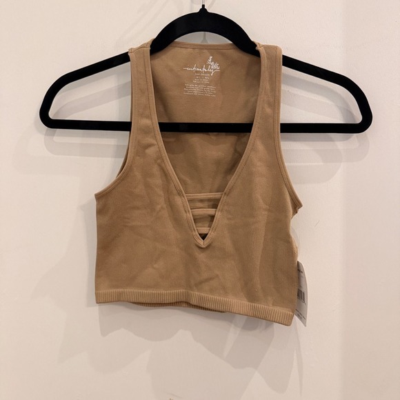 Free People Tops - Free People Intimately Ali V-Neck Crop Top Nude Ribbed Boho Seamless Bralette